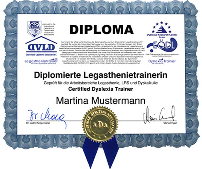 Legasthenietrainer Diploma Abschluss